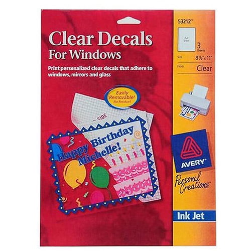 Avery Window Decals 53212 InkJet Clear 8 1 2 X 11 Inkjet 3pk  Avery Window Decals 53212 InkJet Clear 8 1 2 X 11 Inkjet 3pk
