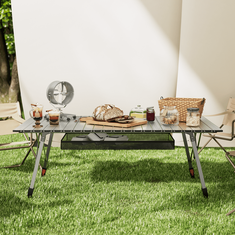Magshion Outdoor Folding Table with Adjustable Legs, Aluminum Roll