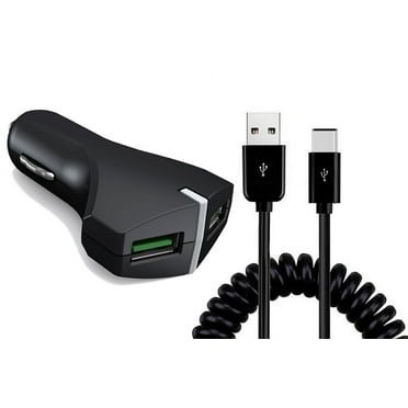 Car Charger for iPhone 15/Pro/Max/Plus - 36W Fast 2-Port USB Coiled Cable Type-C Quick Charge DC Socket for iPhone 15/Pro/Max/Plus