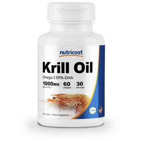 Nutricost Krill Oil 1000mg; 60 Liquid Softgels - Omega-3 (Krill Oil Best Price)