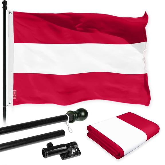 G128 Combo Pack: 6 Ft Tangle Free Spinning Flagpole (Black) & Austria Flag 3x5 Ft Printed 150D Polyester, Brass Grommets (Flag Included) Aluminum Flag Pole