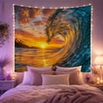 thumbnail image 2 of Curling Ocean Wave With Sunset and Dramatic Clouds, Dramatic Coastal for Beach Lovers, Tropical Ocean Art, Housewarming Gift Tapestry Wall Hanging for Bedroom and Living Room, 2 of 7