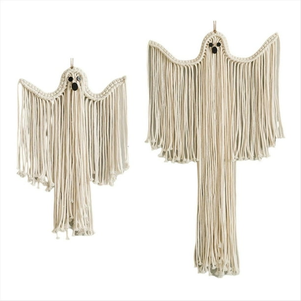 2 Piezas de Tapices de Pared de Macramé para Fiesta de Halloween, Decoración para el Hogar Espeluznante y Brujería, Arte Gótico Bohemio de la Academia Oscura