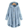 thumbnail image 2 of Womens 2025 Winter Coats Bed Jacket Plus Size Fuzzy Fleece Coat Cozy Button Jacket Polyester Double-Plush Breathable Brushed Inner Layer Roomy Hood Women's Outerwear Jackets & Coats, 2 of 6