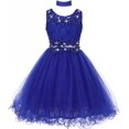 thumbnail image 4 of Big Girls' Elegant Sleeveless Lace Mesh Rhinestone See Through Pageant Flowers Girls Dresses Royal 16 (C50C10), 4 of 5