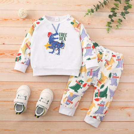

nsendm Girls 12 Month Clothes Christmas And Girls Boys Winter Trousers Long Top Cartoon Dinosaur Teens Clothes for Girls Fall Childrenscostume White 12-18 Months