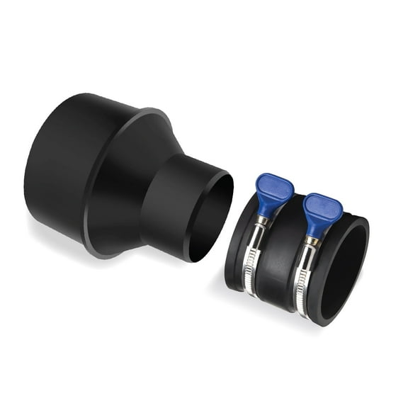 POWERTEC 4" Hose to 2-1/2" Hose Cone Reducer and 2-1/2" Dust Control Flex Cuff with Adjustable Key Hose Clamps for Dust Collection on Power Tool and Vacuum (70402N)