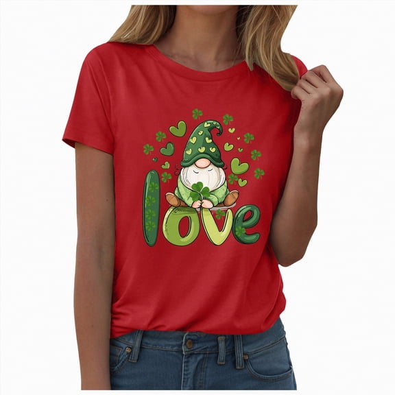 UngA St Patrick Day Shirts Women Shamrock Clover Print T Shirt Irish Graphic Tees Lucky Tops,S