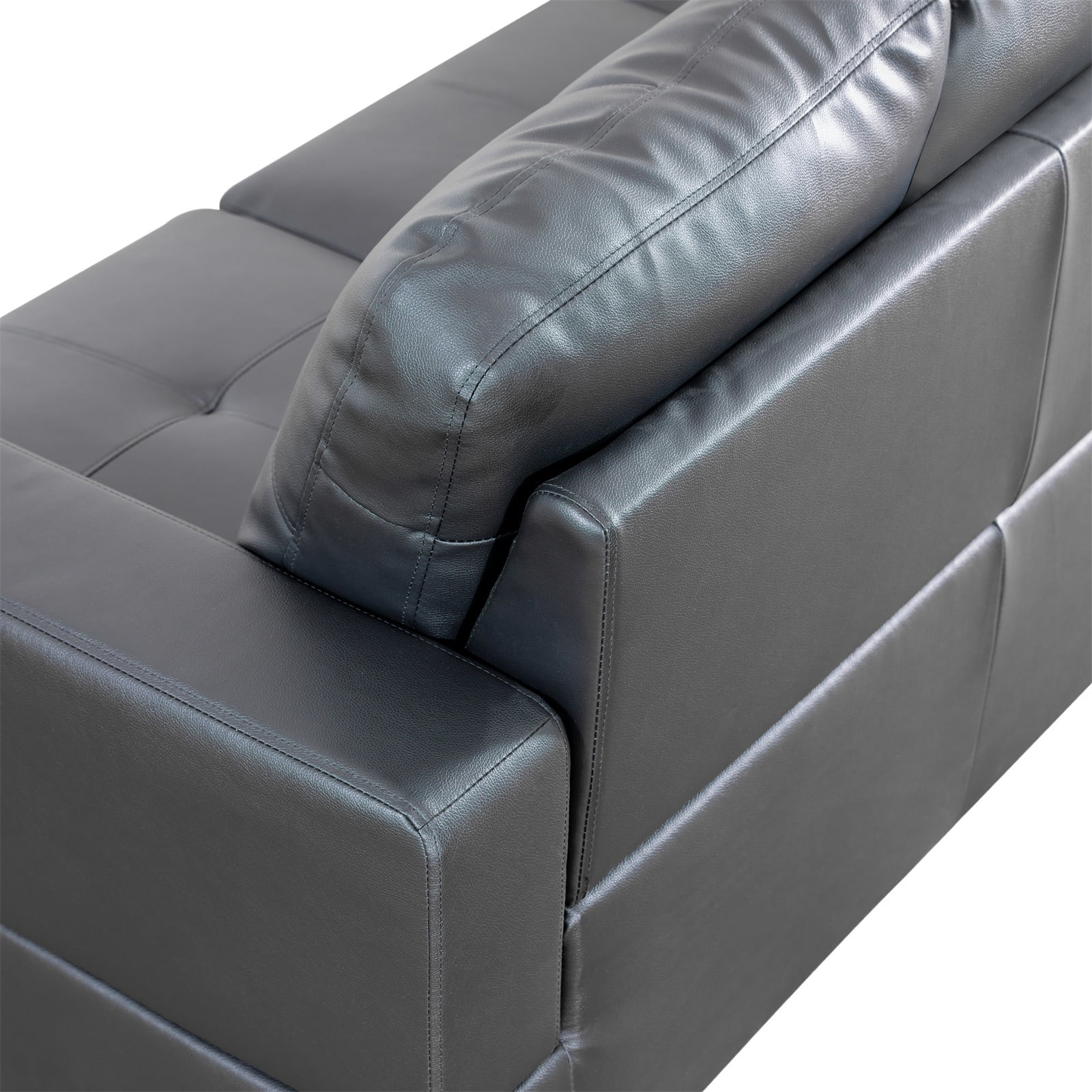 Hommoo Sofa Set, 2-Piece Faux Leather Couch Living Room Furniture Set,L-Shaped Sectional Couches and Sofa Set for Living Room,Left Side,No Ottomans,Blcak