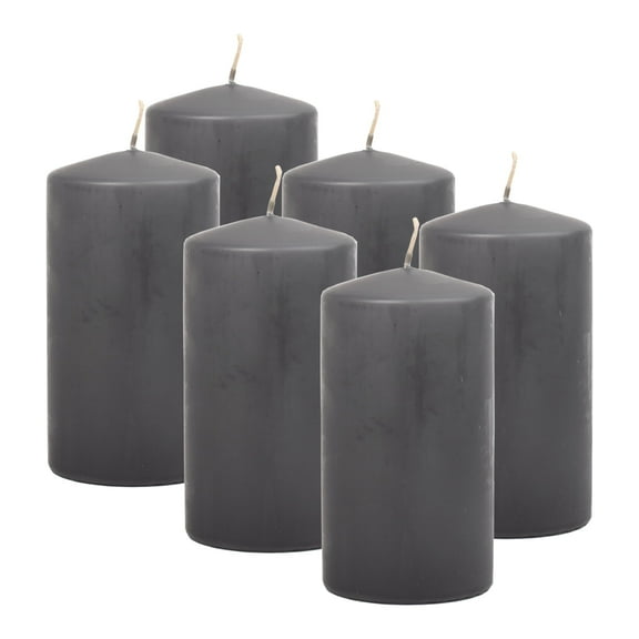 Hyoola 3 x 6 Dark Grey Unscented European Made Pillar Candles, Dripless Paraffin Wax with Smokeless Cotton Wicks, 6-Pack
