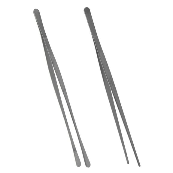 Kitchen Tweezers Stainless Steel Fine Kitchen Tongs for Cooking,12-Inch Extra-Long Cooking Tweezers Food Tongs Set of 2,Black