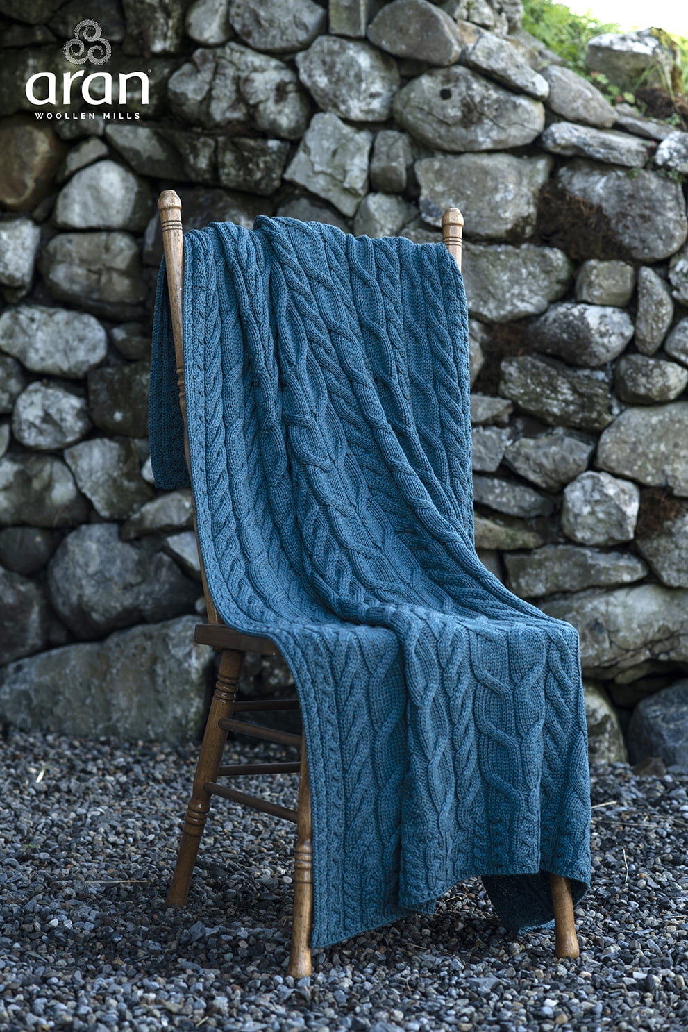 Aran Woollen Mills Cable Knitted Blanket 100% Premium SuperSoft Merino Wool Throw 40" x 60" Made in Ireland