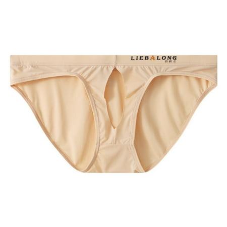 Sexy Mens Lingerie Ice Silk Tanga Thong Open Front Hole Bikini Briefs Underwear Skin 2XL