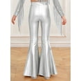 thumbnail image 3 of RUNQHUI Kids Girls Split Bell-Bottom Metallic Pants for Party Pageant Dance Sparkle Bell Bottoms Silver 12, 3 of 6