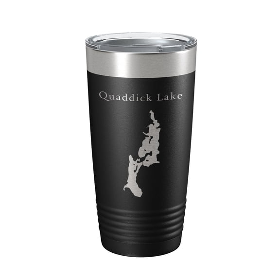 Quaddick Lake Map Tumbler Travel Mug Insulated Laser Engraved Coffee Cup Connecticut 20 oz Black