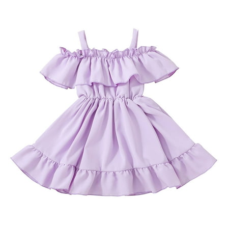 

ZMHEGW Toddler Baby Girls Off Shoulder Solid Ruffles Princess Dress Clothing