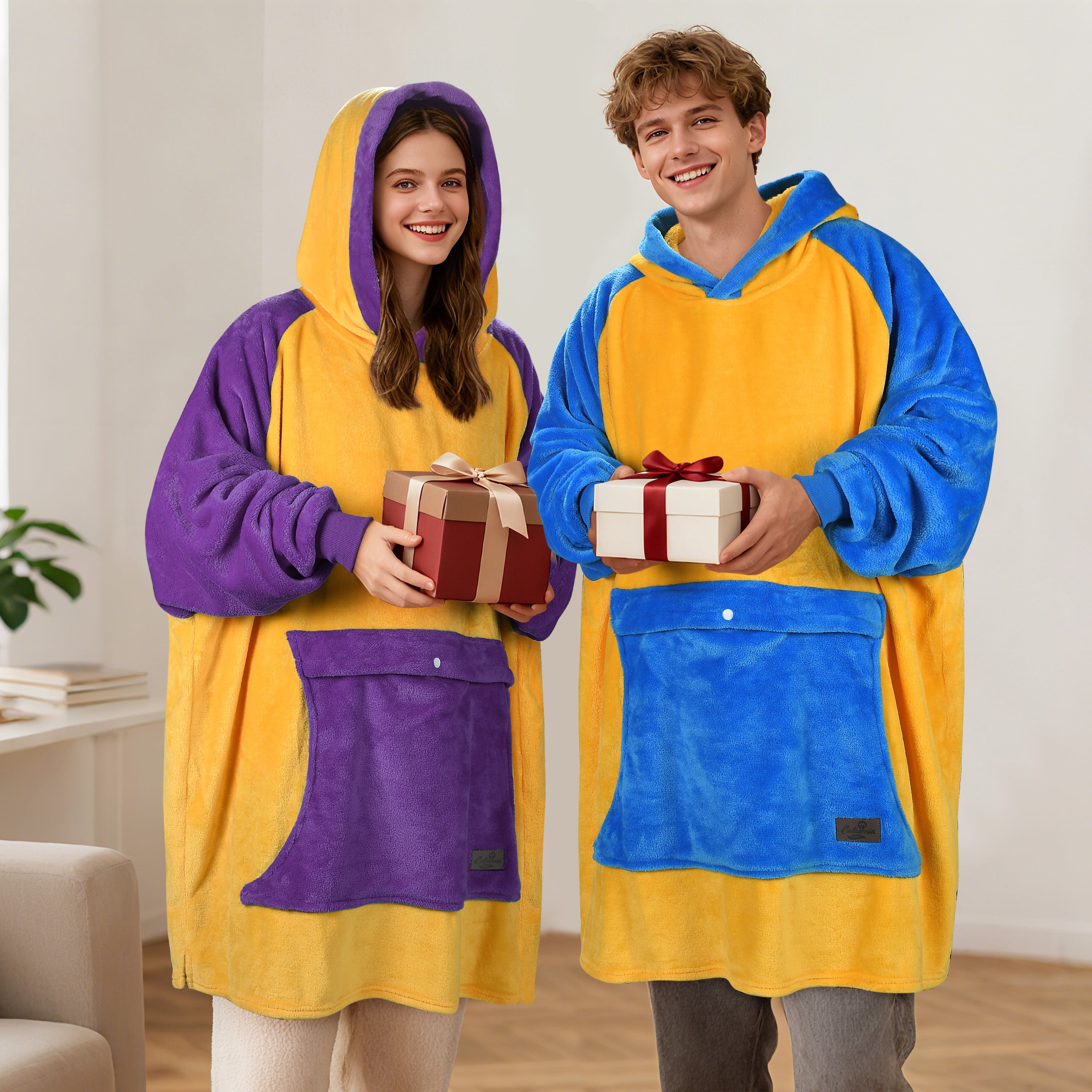 Tirrinia Oversized Blanket Hoodie Sweatshirt, Fleece Pullover with Large Front Pocket, for Adults Men Women, Blue