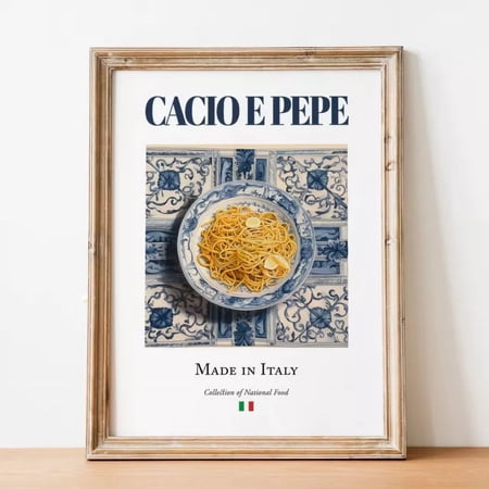 Cacio E Pepe Maiolica Tile Print Italian Pasta Poster Kitchen Wall Art