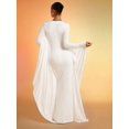 thumbnail image 4 of White Solid Round Neck Batwing Long Sleeve Slim Fit Maxi Dress With Flowing Drape, 4 of 5