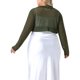 thumbnail image 3 of Bolero de malla transparente de manga larga para mujer de tallas grandes Agnes Orinda, con frente abierto, en color verde ejército, talla 1X, 3 of 5
