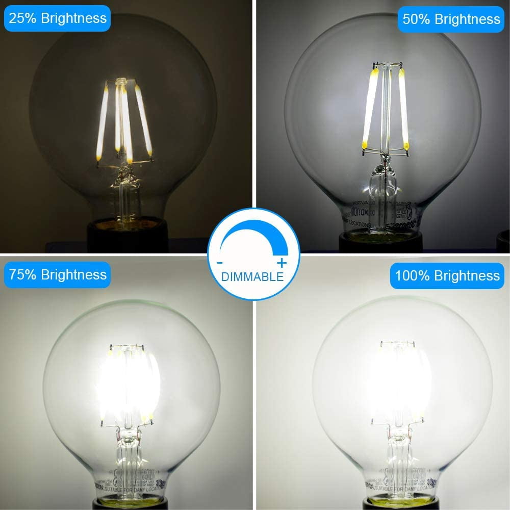 ENERGETIC Dimmable LED Globe Light Bulb, 5000K Daylight, 60 Watts Equivalent, Vanity Round Decorative Bulb, E26 Base,Perfect For Vanity Makeup Mirror,droplight,Floor lamp, UL Listed, 6 Pack