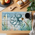 thumbnail image 2 of Coastal Octopus Placemats Set of 8, Nautical Starfish Seaweed Coral Wooden Placemats for Dining Table, Place Mats for Kitchen Tabletop, Waterproof Wipeable Dining Table Mats Set, 2 of 9