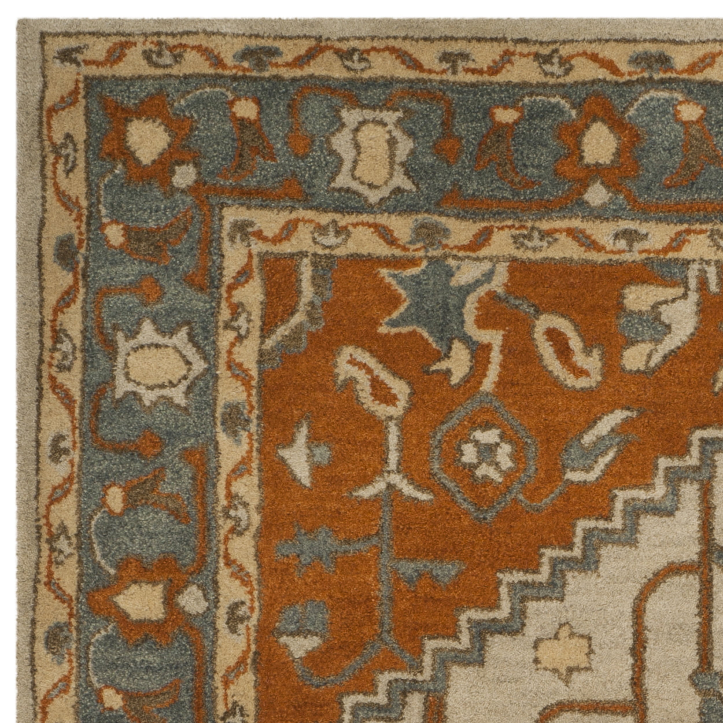 SAFAVIEH Heritage Nita Traditional Wool Area Rug, Light Blue/Rust, 5' x 8'