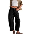 thumbnail image 2 of Women'S Corduroy Pants Mid-Rise Elastic Waist Cord Pant Casual Wide Leg Baggy Trouser with Pockets Black L, 2 of 9