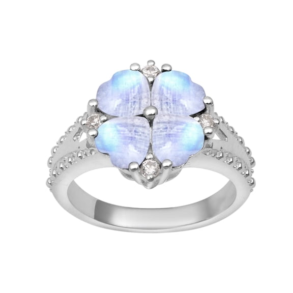 Mooneye 5 mm Heart Shape Moonstone 925 Sterling Silver Women Cluster Valentines Day Gifts Ring