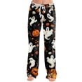 thumbnail image 2 of Women's Halloween Pajama Pants Casual Elastic High Waist Drawstring Pjs Pumpkin Ghost Print Straight Leg Loungewear Bottoms, 2 of 5