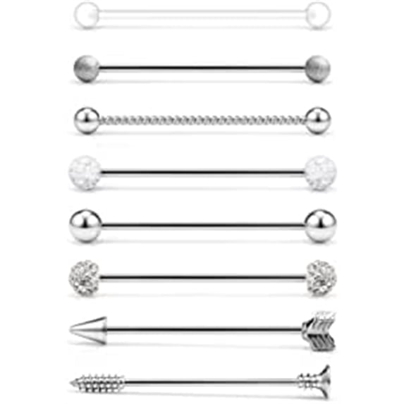 Briana Williams 14G Industrial Barbell Matte Gilitter Braided Ball Arrow Screw