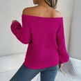 thumbnail image 4 of Women's Off The Shoulder Sweater Crochet Knit Long Sleeve Loose Pullover (Hot Pink, S), 4 of 5