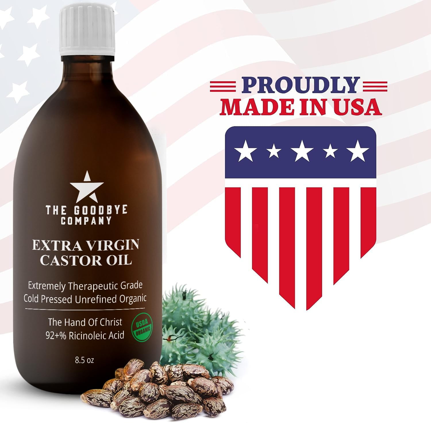 The Goodbye Company Organic Castor Oil 8.5 Fl Oz Cold-Pressed in Glass Bottle for Hair, Skin & Lashes