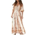 thumbnail image 2 of ZHUGeLI Summer Dress 2024 Women's Oversized Bohemian Printed Long Dress Sexy V-neck Button Up Dress Short Sleeved V-neck Ankle Dress Up to 50% off Clearance, 2 of 6