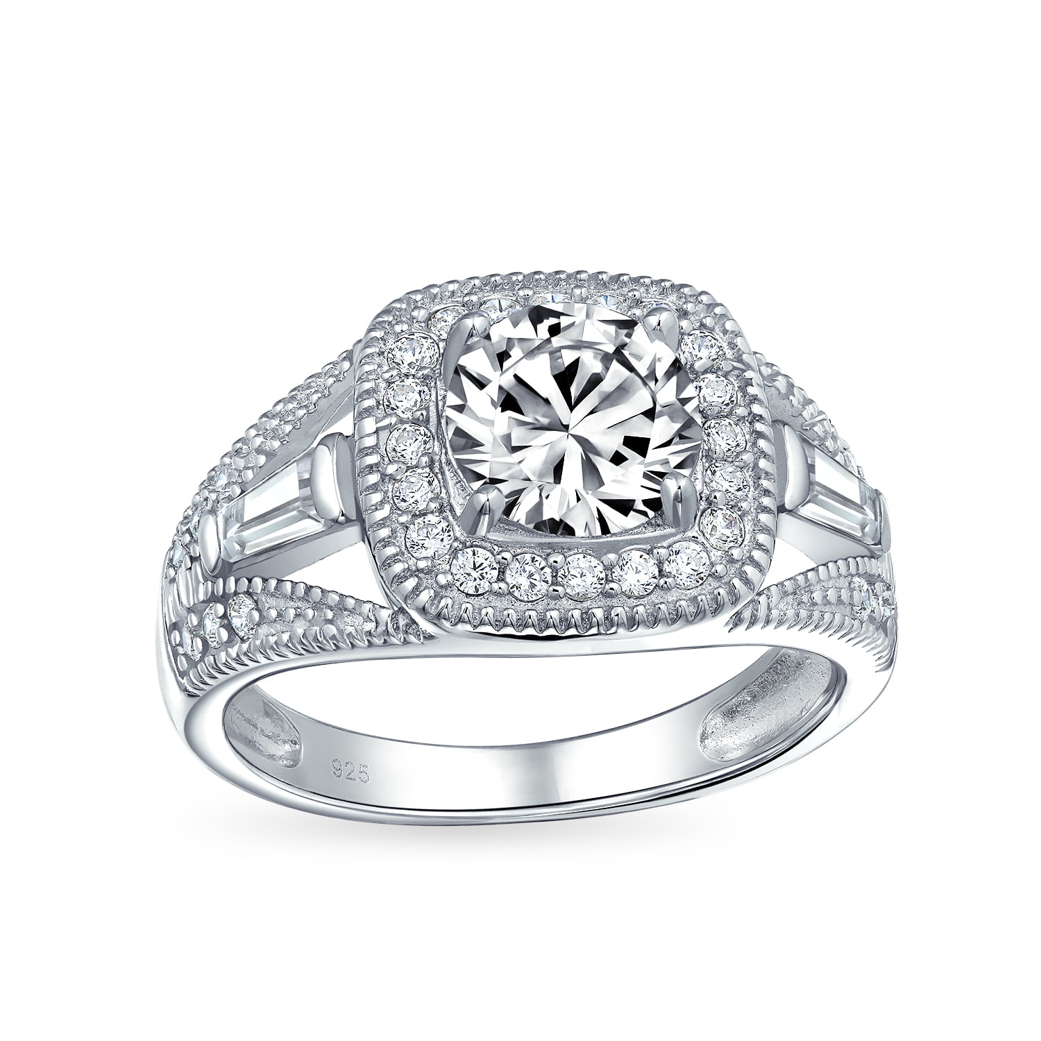 Halo split shank cushion cut sterling silver engagement ring best sale