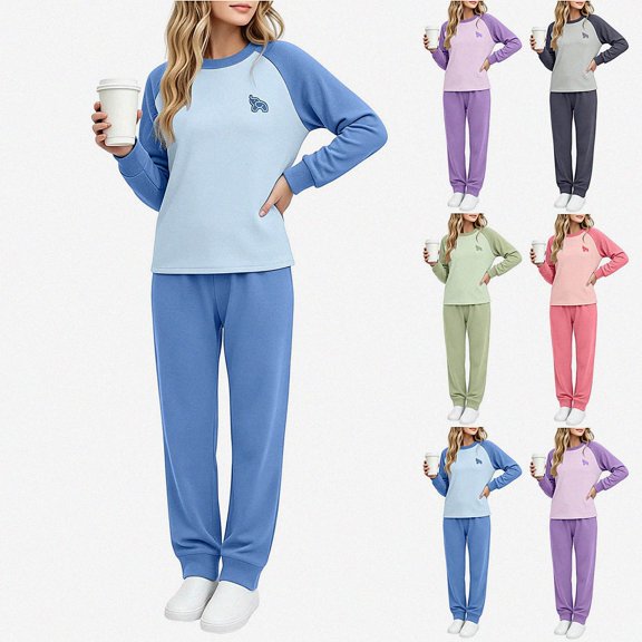 ITSAME Girls 2 Piece Loungewear Outfit Raglan Sleeve Crewneck Pullover and Pants Warm Sleepwear Set Size 9
