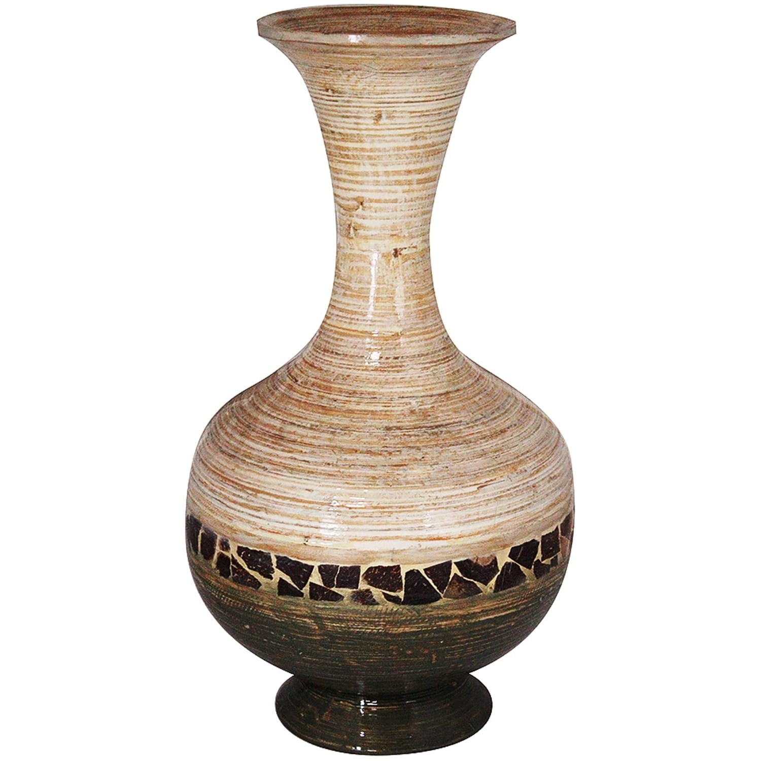 Heather Ann Creations Home Decorative Shiloh 20 Spun Bamboo Vase Distressed White and Green with Coconut Shell Heather Ann Creations Home Decorative Shiloh 20 Spun Bamboo Vase Distressed White and Green with Coconut Shell