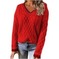 thumbnail image 1 of Suéter de manga larga con cuello en V de línea de color sólido de patchwork informal para mujer Blusa Fridja  hjk2128, 1 of 5