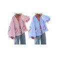 thumbnail image 3 of Pudcoco Chemises à Manches Longues pour Femmes Broderie Cœur à Carreaux Nœud devant Blouses Mode Printemps Été Hauts Décontractés, 3 of 9