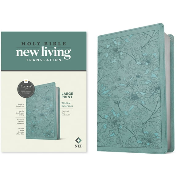 NLT Large Print Thinline Reference Bible, Filament Enabled Edition (Red Letter, Leatherlike, Floral/Teal), (Hardcover)