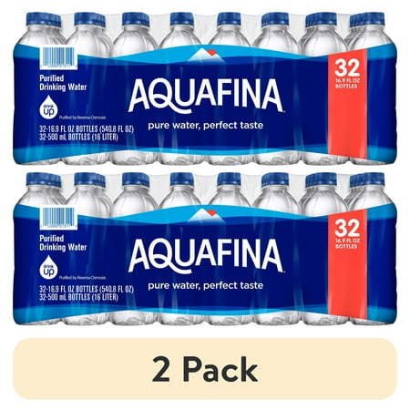(2 pack) Aquafina Purified Bottled Drinking Water, 16.9 oz, 32 Pack Bottles