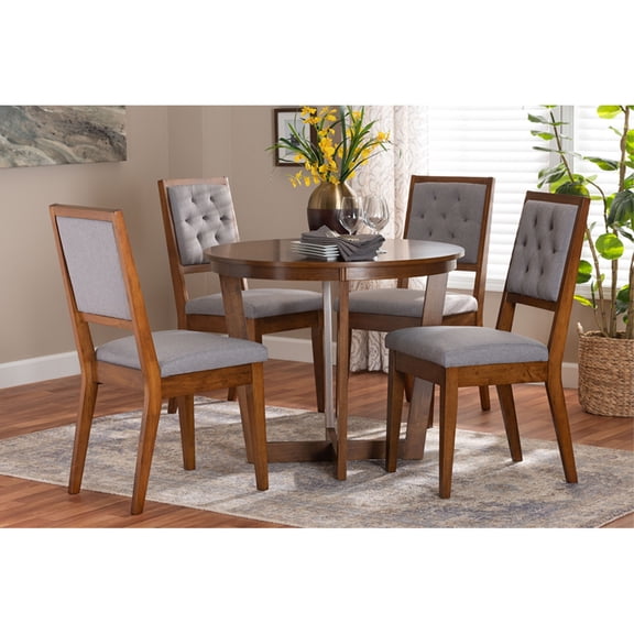 Baxton Studio Kala Modern Grey and Walnut Brown Wood 5-Piece Dining Set