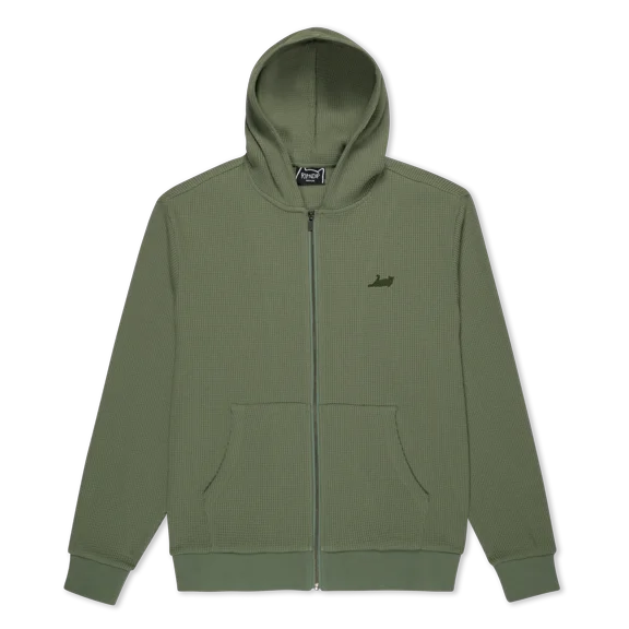 Castanza Waffle Knit Zip Up Hoodie (Olive)