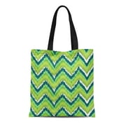ASHLEIGH Canvas Tote Bag Blue Zig Zag Chevron Tradition Ikat Zigzag Striped Geometric Durable Reusable Shopping Shoulder Grocery Bag