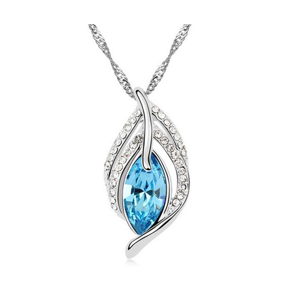 KATGI Fashion Angelic Crystal Pendant Necklace in Ocean Blue