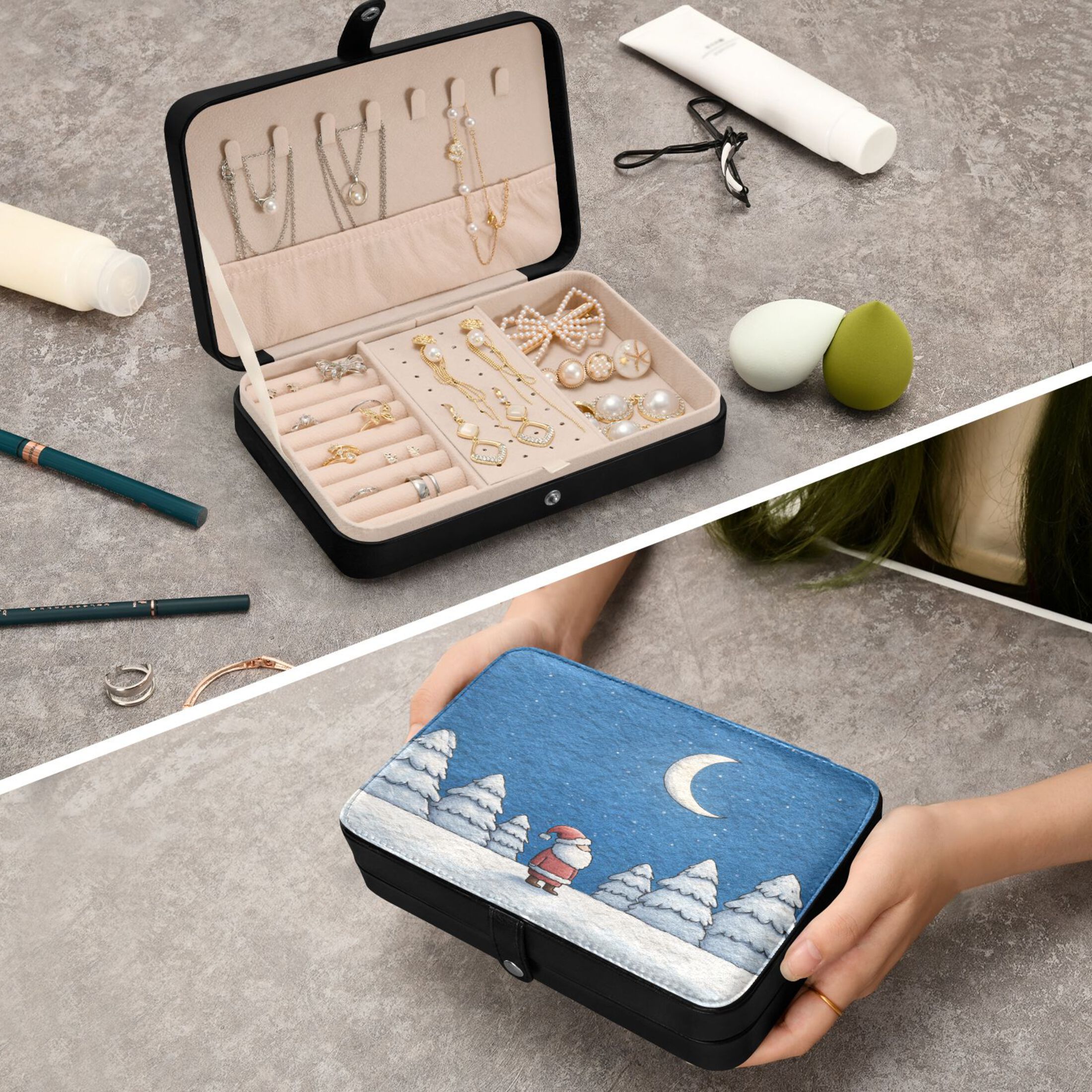 Leather Jewelry Box Rectangular 8.27x5.5x1.78In Travel Jewelry Storage Earrings Necklace Bracelet Watch Brooch Storage Christmas Eve