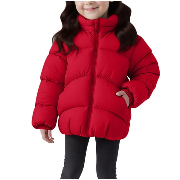 SERTG Toddler Kids Solid Color Hooded Coat Long Sleeve Thickened Thermal Warm Fall Winter Casual Outerwear Everyday Wear for Children 1-8 Years(Red,3 Years)