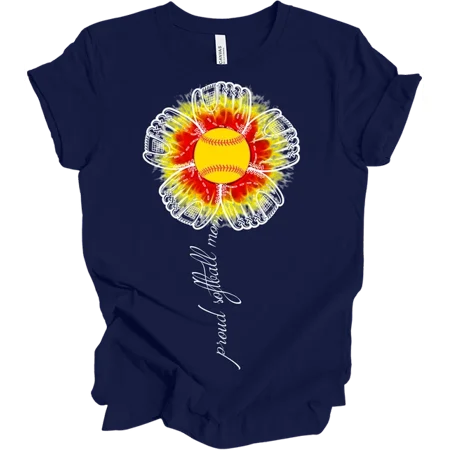 Proud Softball Mom Floral Graphic T-shirt