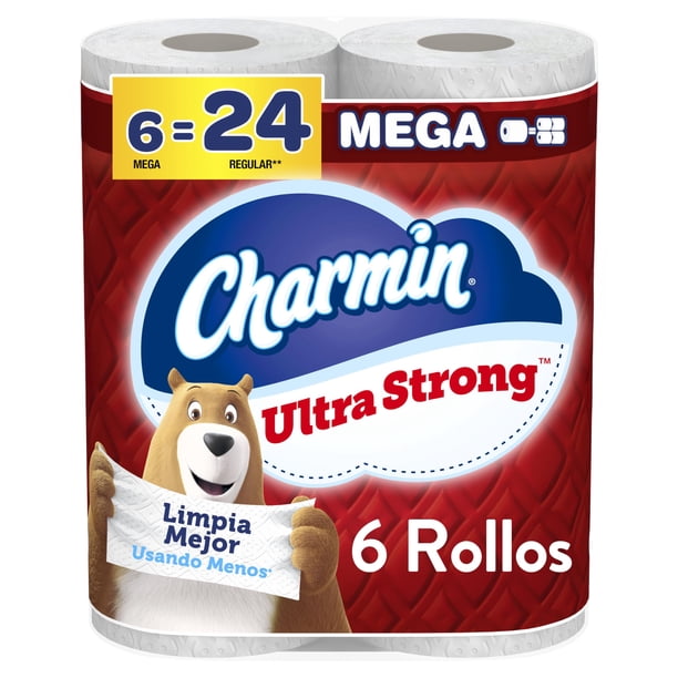 Charmin - Ultra Strong Papel Higiénico, 6 Mega Rollos, 220 Hojas por Rollo, Extra Fuerte y Duradero, No Atascable, Apto para Fosas Sépticas