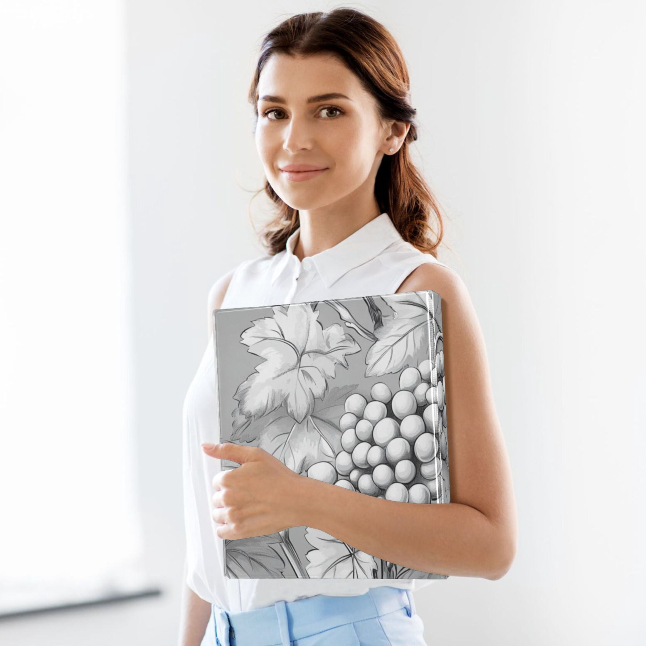 Gray Grapes Leaves 3 Ring Binders 1.5 inch Hardcover File Folders with Interior Pockets A4 Size Organizer for School Office Hospital Set of 2